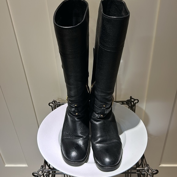 Prada, tall black boots. Size 38.5 black Calf- skin. Gold hardware.￼ - Picture 4 of 12